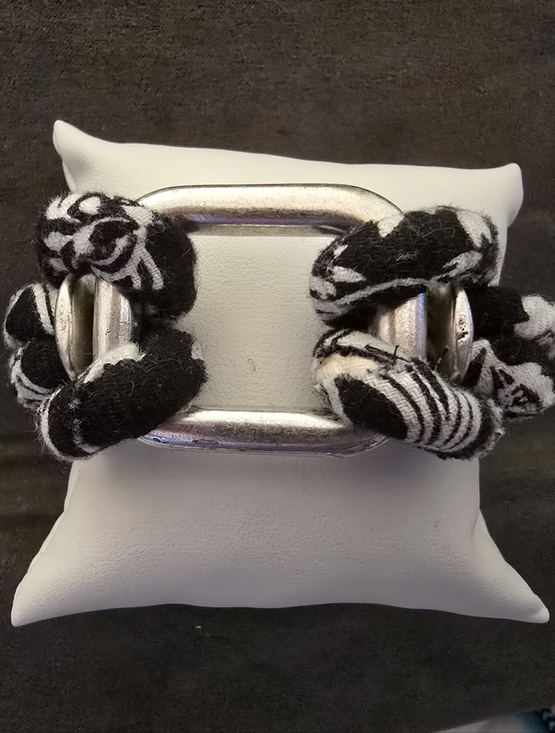 Jewelry - #2004 NEW Fabric Bracelet: Black/Wht, Silver 8" Lobster Claw Clasp Knotted